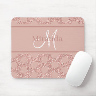 Monogram Rose Gold Pink Glitter Girly Polka Dot Mouse Mat