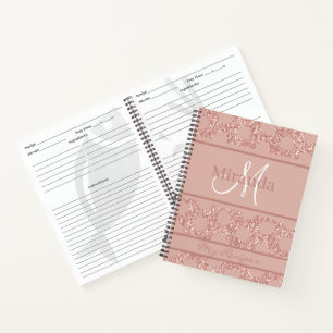 Monogram Rose Gold Pink Glitter Girly Polka Dot No Notebook