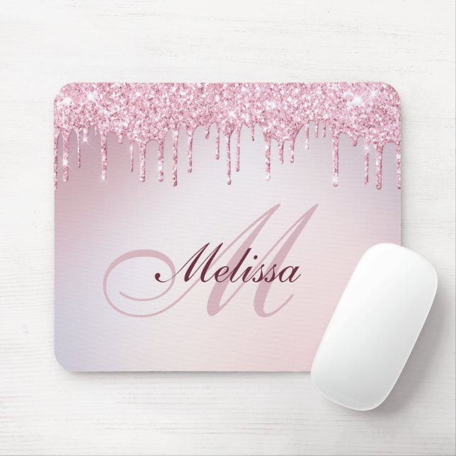 monogram rose gold purple glitter mouse pad (With Mouse)