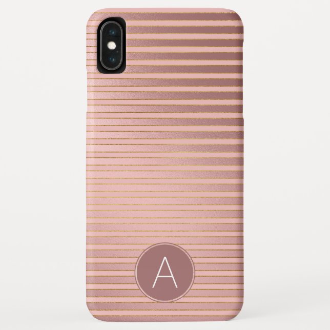 Monogram Rose Gold Striped Pattern with Initial Case-Mate iPhone Case (Back)