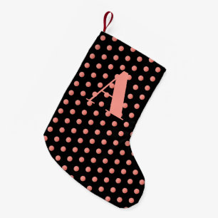 Monogram Rose Gold Watercolor Black Polka Dots Small Christmas Stocking