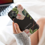 Monogram Rose Gold Watercolor Floral Dark Grey iPhone 15 Pro Case<br><div class="desc">Personalise this beautiful floral watercolor case with your name that has a rose gold geometric frame in the background.</div>