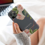 Monogram Rose Gold Watercolor Floral Dusty Blue iPhone 15 Pro Case<br><div class="desc">Personalise this beautiful floral watercolor case with your name that has a rose gold geometric frame in the background.</div>