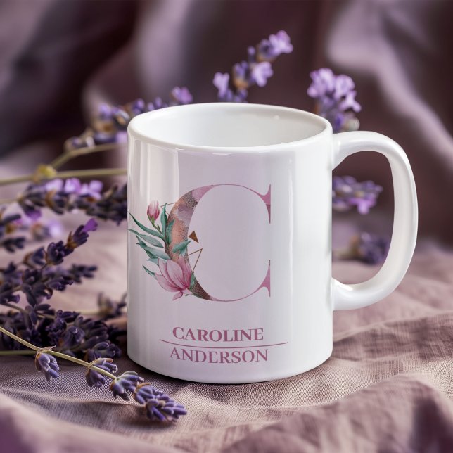 Monogram Rose Gold Watercolor Flower Letter C Coffee Mug (Creator Uploaded)