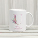 Monogram Rose Gold Watercolor Flower Letter U Coffee Mug<br><div class="desc">Monogram Rose Gold Watercolor Flower Letter U</div>