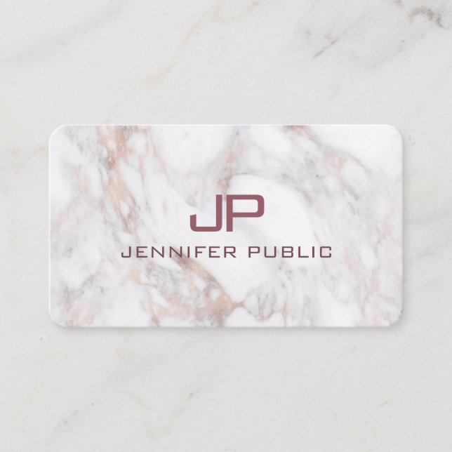Monogram Rose Gold White Marble Modern Template Business Card (Front)