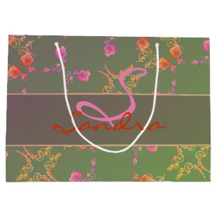 Monogram Rose Heart and Purple Moss   Large Gift Bag