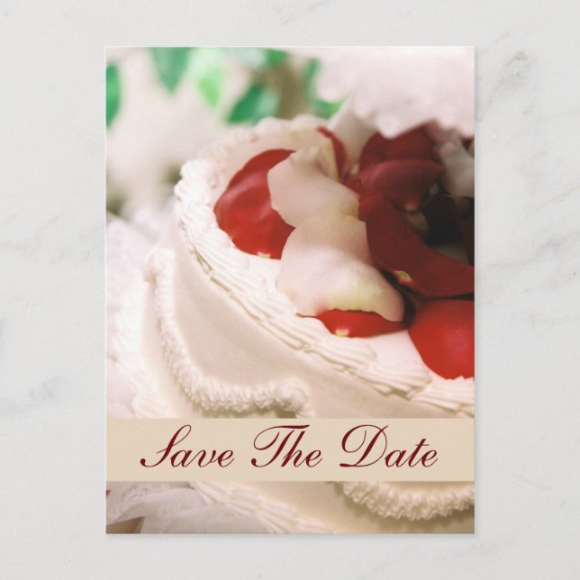 Monogram Rose Petal Cake Save The Date Postcard (Front)