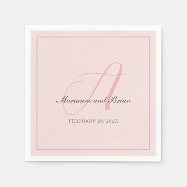 Monogram Rose Pink, Blush, and Dove Grey Napkin (Front)