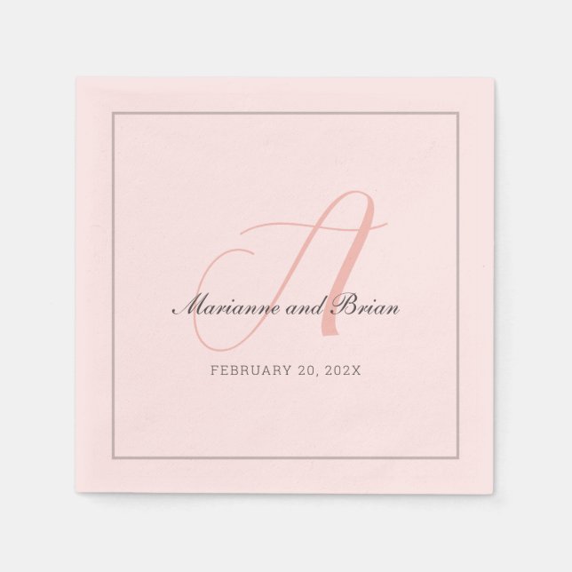 Monogram Rose Pink, Blush, and Dove Grey Napkin (Front)