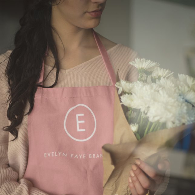 Monogram Rose Pink Feminine Girly Minimal Initial Apron (Creator Uploaded)