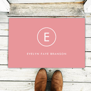 Monogram Rose Pink Feminine Girly Minimal Initial Doormat