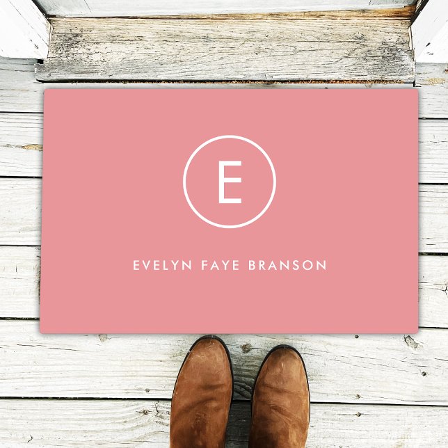 Monogram Rose Pink Feminine Girly Minimal Initial Doormat (Creator Uploaded)