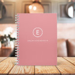 Monogram Rose Pink Feminine Girly Minimal Initial Planner<br><div class="desc">A simple monogram design with modern typography in white on a blush pink background. The design features a single initial monogram with a minimalist round circle border. The text can easily be customised to suit your needs for the perfectly custom gift or stationery accessory!</div>