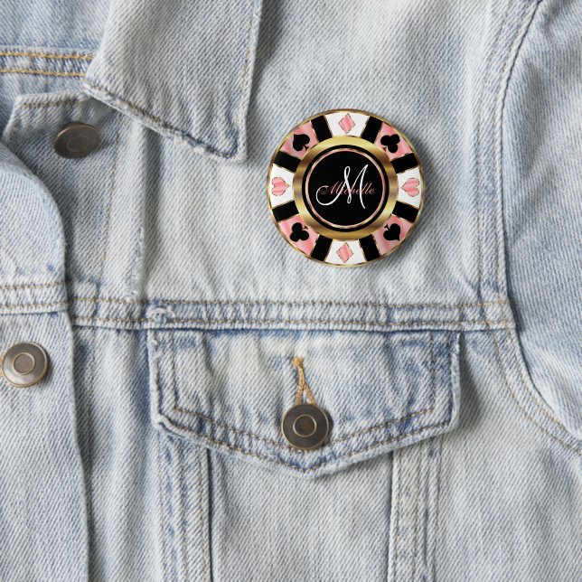 Monogram  Rose Poker Chip Design 6 Cm Round Badge (In Situ)