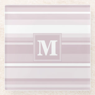 Monogram rose quartz stripes glass coaster