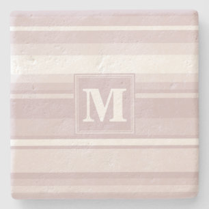 Monogram rose quartz stripes stone coaster