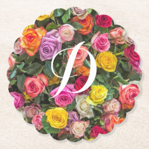 Monogram Rose Wedding Favour Paper Coaster