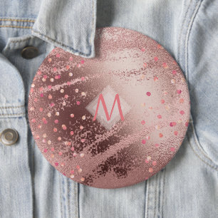 Monogram ROSEGOLD Metallic Foil Confetti Look 6 Cm Round Badge