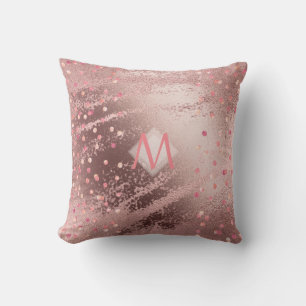 Monogram ROSEGOLD Metallic Foil Confetti Look Cushion