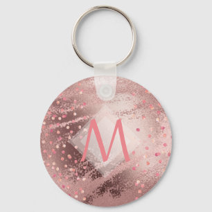 Monogram ROSEGOLD Metallic Foil Confetti Look Key Ring