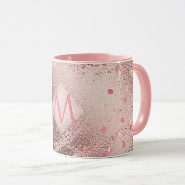Monogram ROSEGOLD Metallic Foil Confetti Look Mug (Front Right)