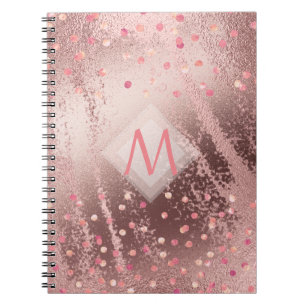 Monogram ROSEGOLD Metallic Foil Confetti Look Notebook
