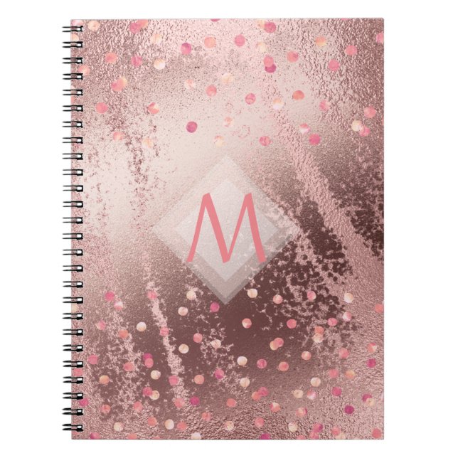 Monogram ROSEGOLD Metallic Foil Confetti Look Notebook (Front)