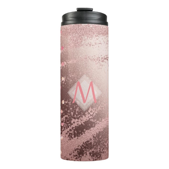 Monogram ROSEGOLD Metallic Foil Confetti Look Thermal Tumbler (Front)