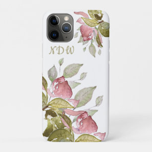Monogram, Roses, Elegant, iPhone 11 Pro Case