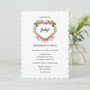 Monogram Roses Floral Heart Bachelorette Party Invitation
