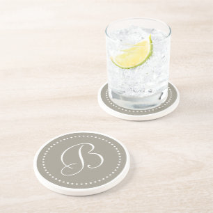 Monogram Round Aluminium/White Dot Border Coaster