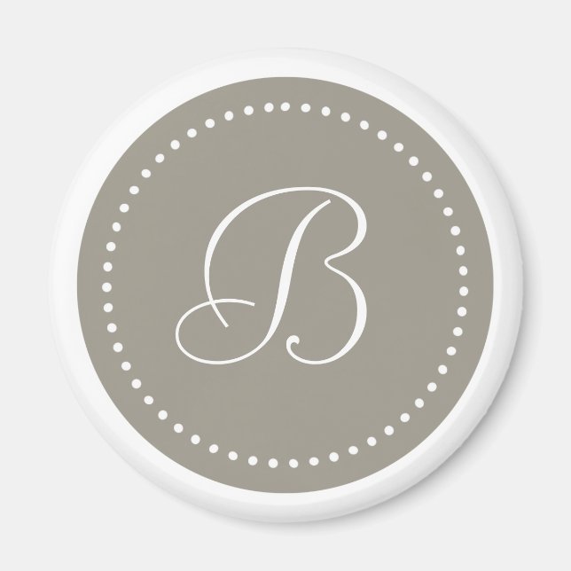 Monogram Round Aluminium/White Dot Border Magnet (Front)