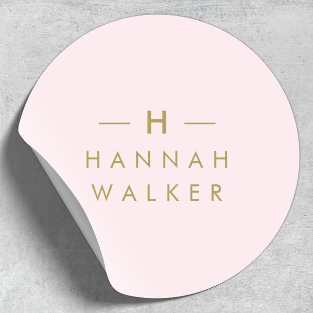Monogram Round Sticker | Gift Envelope Seal Labels (Modern gold & blush pink monogram sticker by Guava - elegant, minimalist, and customizable.)