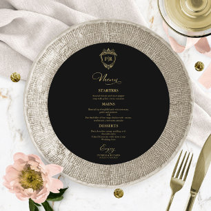 Monogram Round Wedding Menu Cards Black And Gold