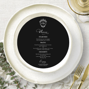 Monogram Round Wedding Menu Cards Black And White
