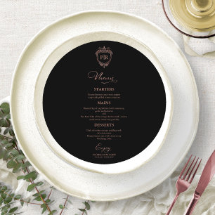 Monogram Round Wedding Menu Cards Rose Gold