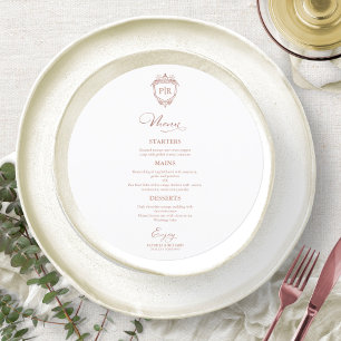 Monogram Round Wedding Menu Cards Rose Gold