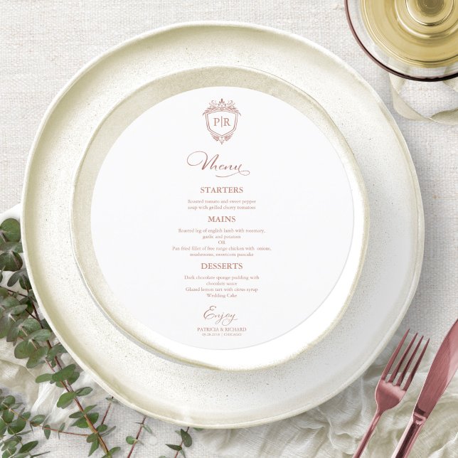 Monogram Round Wedding Menu Cards Rose Gold  (Creator Uploaded)
