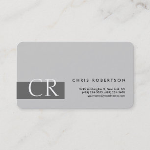 Monogram Rounded Corner Grey Stripe Business Card