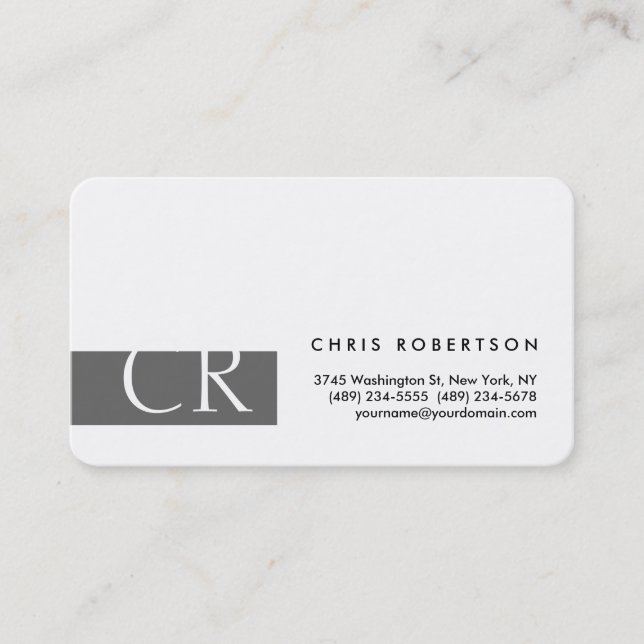Monogram Rounded Corner Grey White Business Card (Front)