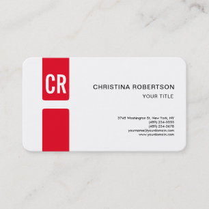 Monogram Rounded Corner Red White Modern Business Card
