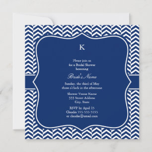 Monogram Royal Blue Chevron Pattern Bridal Invitation