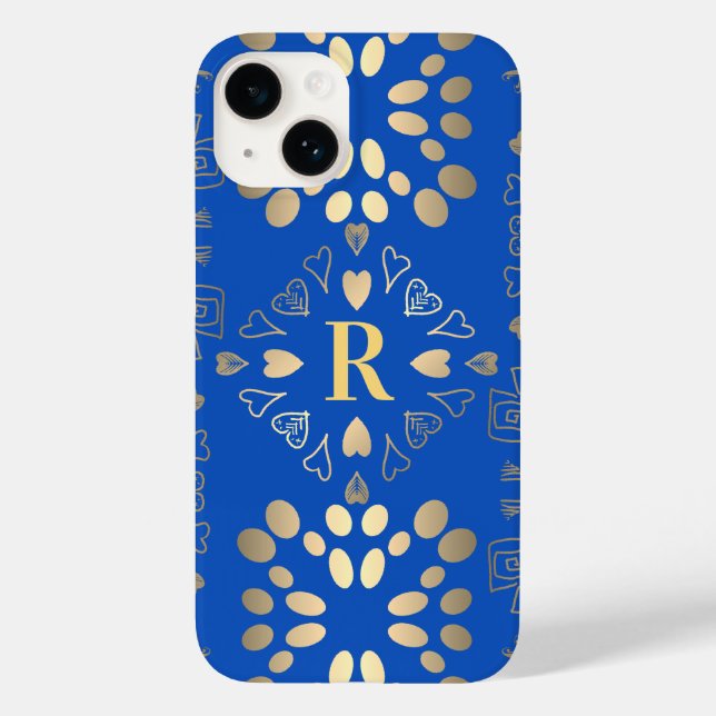 Monogram Royal Blue Gold Pattern Case-Mate iPhone Case (Back)