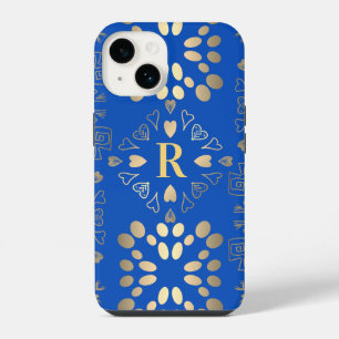 Monogram Royal Blue Gold Pattern iPhone 14 Case