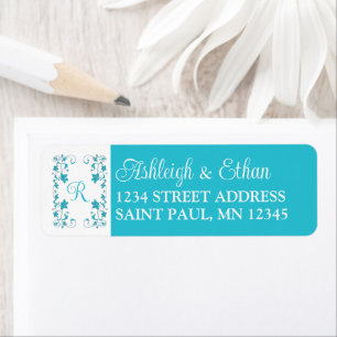 Monogram Royal Blue, Gray Floral Wedding Address