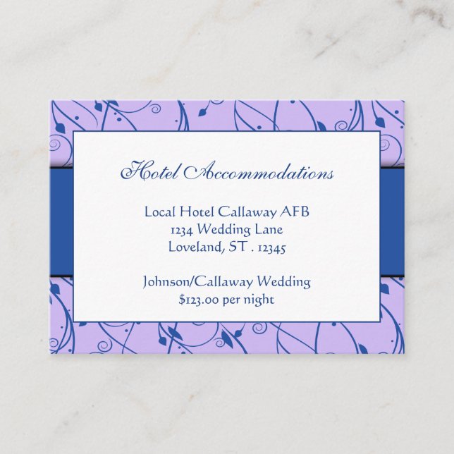 Monogram Royal Blue Lilac Floral Swirl Wedding Enclosure Card (Front)
