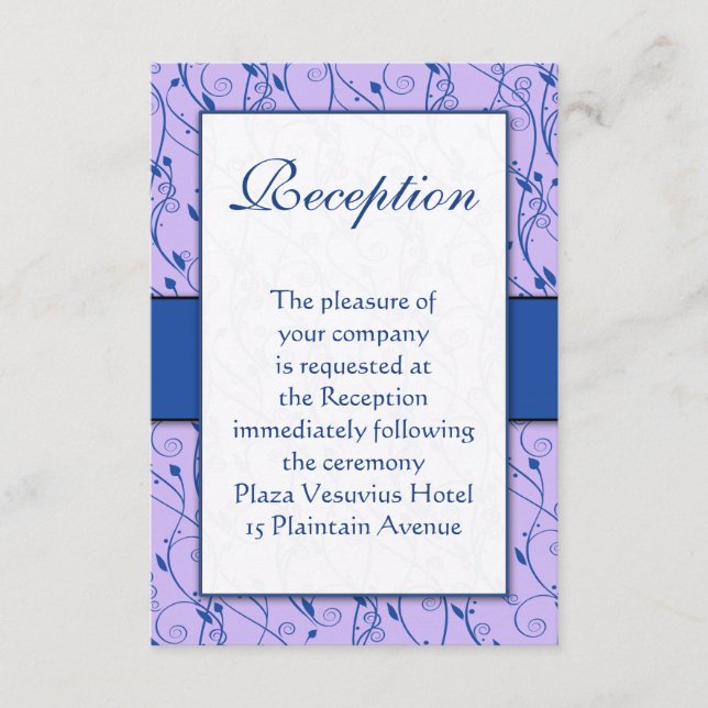 Monogram Royal Blue Lilac Swirl Wedding Enclosure Card (Front)