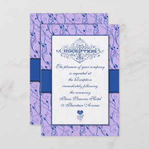 Monogram Royal Blue Lilac Swirl Wedding Reception Invitation