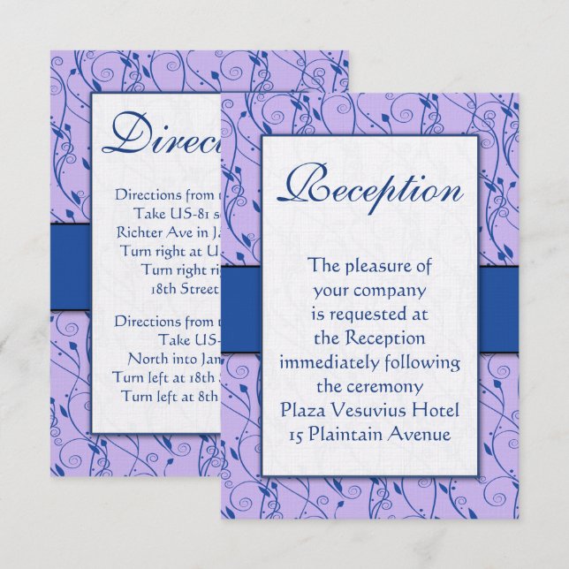 Monogram Royal Blue Lilac Swirl Wedding Reception Invitation (Front/Back)
